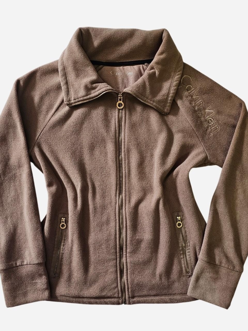 Calvin Klein Taupe Brown Teddy Zip-Up Jacket